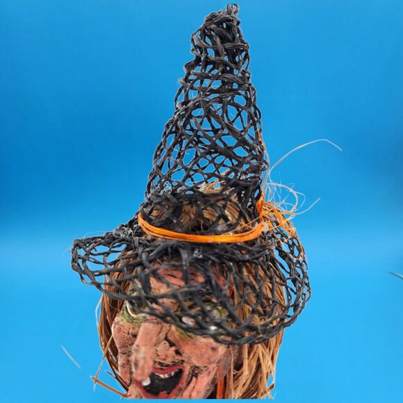 Wicked Witch Broom Stick Paper Mache Style Decor Raffia Primitive Halloween 34" - Picture 6 of 14